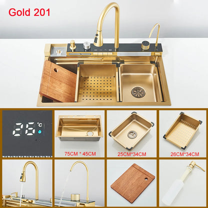 Multifunctional Kitchen Waterfall Sink Digital Display