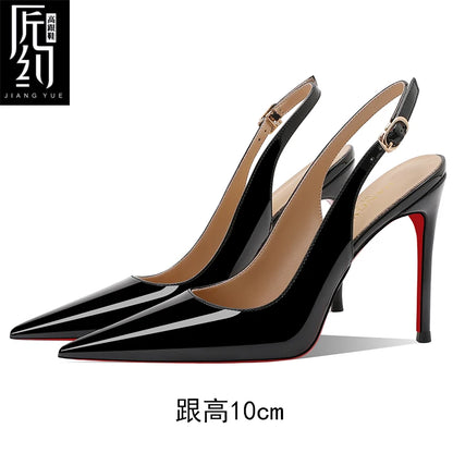 Women Heeled sandals Red Shiny Bottoms Naked color luxury Brand