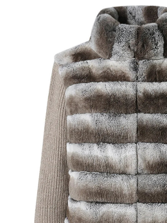 Street Women's Jacket Stand Collar Full Sleeve Faux