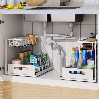 Under Sink 2 Tier Sliding Cabinet Basket Organizer Drawer