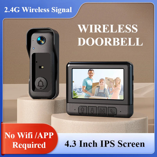 4.3'' IPS Screen Video Doorbell 2.4G Wireless Bell Night Vision