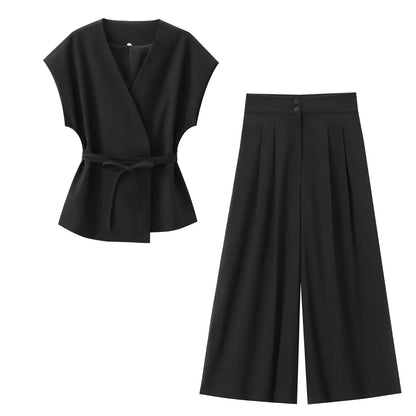 Fashion Women's Trouser Suits Sleeveless V-Neck