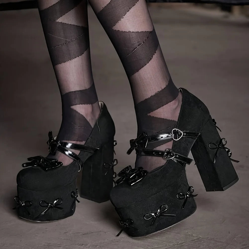 Mary Jane Heels Black Platform Chunky Heels