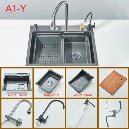 Multifunctional Kitchen Waterfall Sink Digital Display