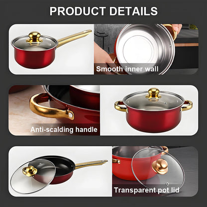 Red Cookware Set, 12-Piece ,Stainless Steel