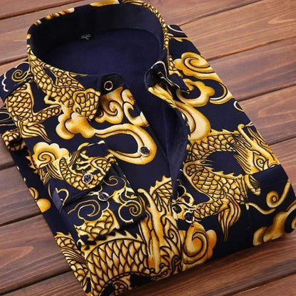 Warm Long Sleeve Plaid Shirts Flannel Fur Lined Thick Formal