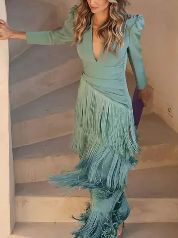 French Elegant Deep V Neck Slim Prom Dresses