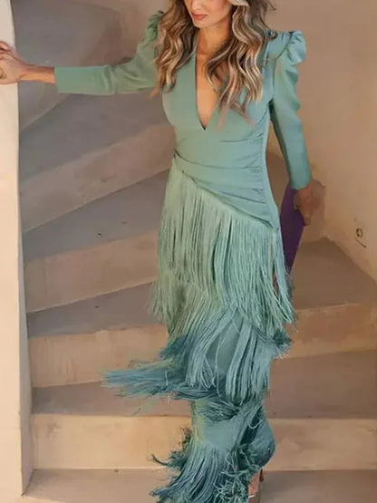 French Elegant Deep V Neck Slim Prom Dresses