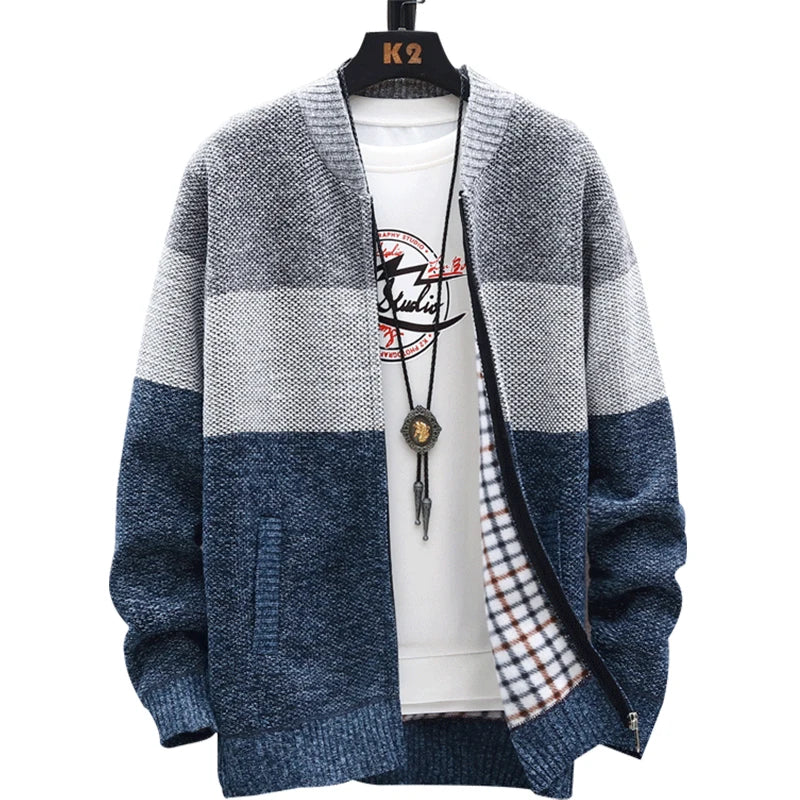Winter Cardigan Sweater Men Fleece Zipper