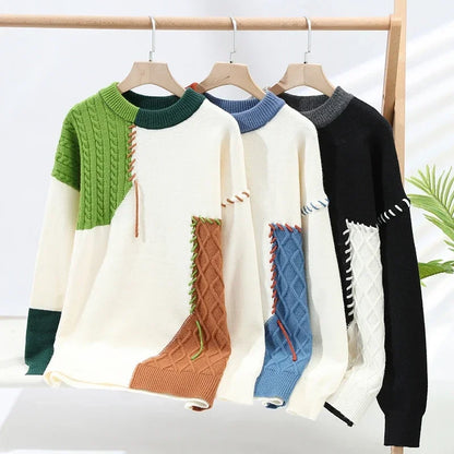New Male Patchwork Sweater Trend High Street Fashion