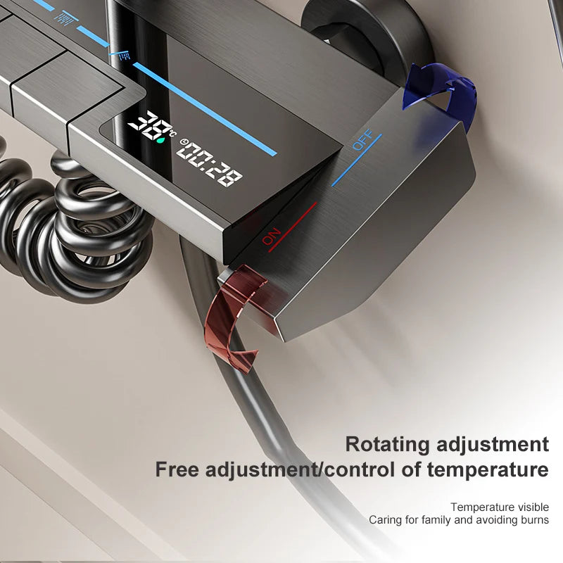 Space Aluminum Shower Set Gray Shower System Set Digital Display Piano Button