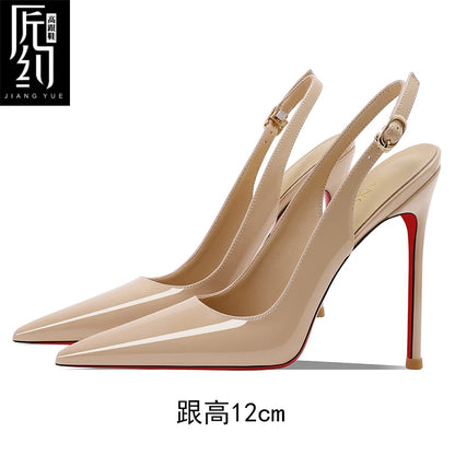 Women Heeled sandals Red Shiny Bottoms Naked color luxury Brand