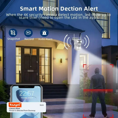 8MP Dual Lens 4K Wireless WiFi Security Camera PTZ Outdoor with AI Auto Tracking Two-Way Audio Support for Home Monitoring