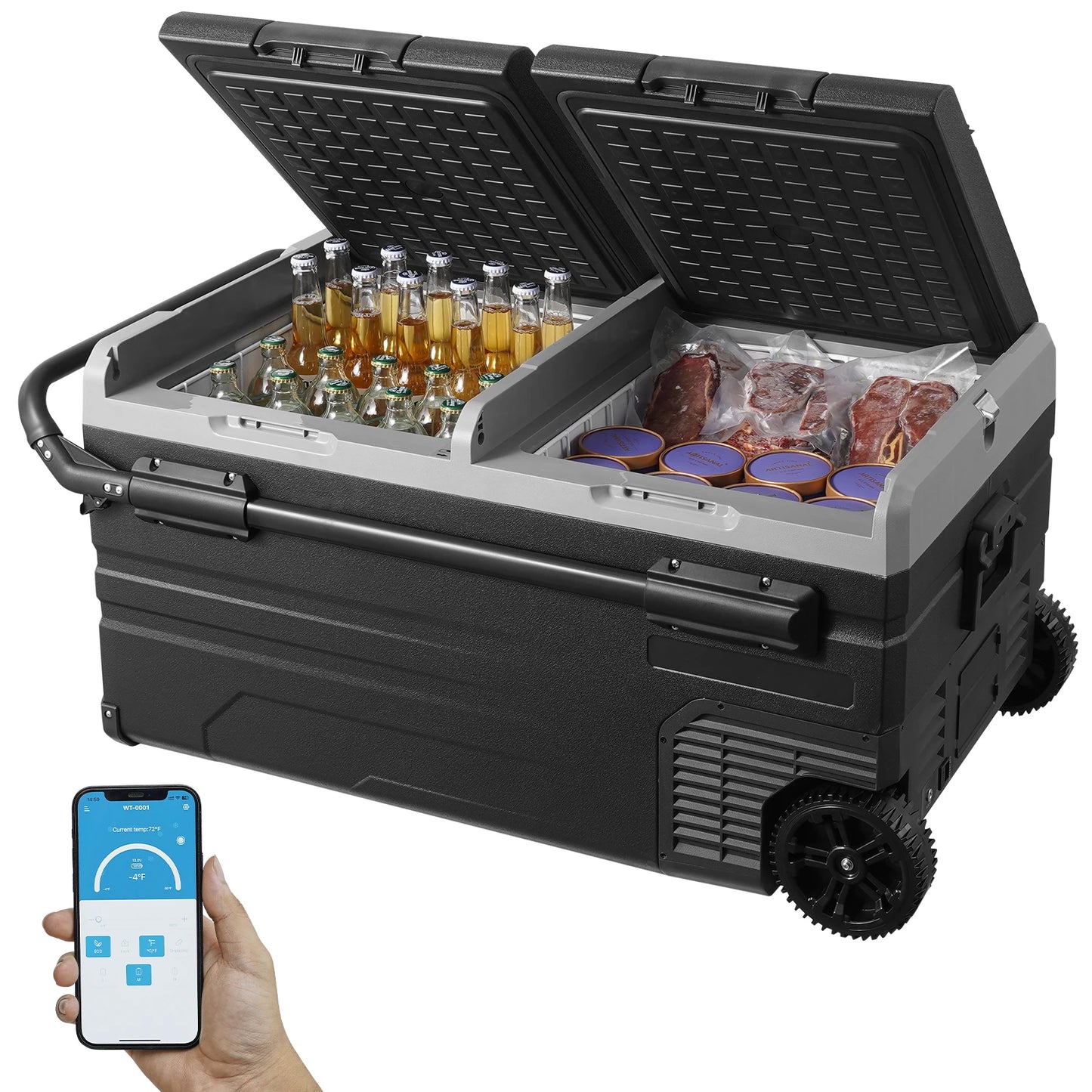 SucceBuy 75L 95L Small Car Fridge Portable Mini Dual Storage