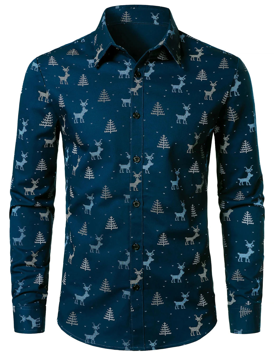 Men's Christmas Tree Elk Print Breathable Long Sleeve
