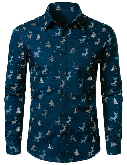 Men's Christmas Tree Elk Print Breathable Long Sleeve