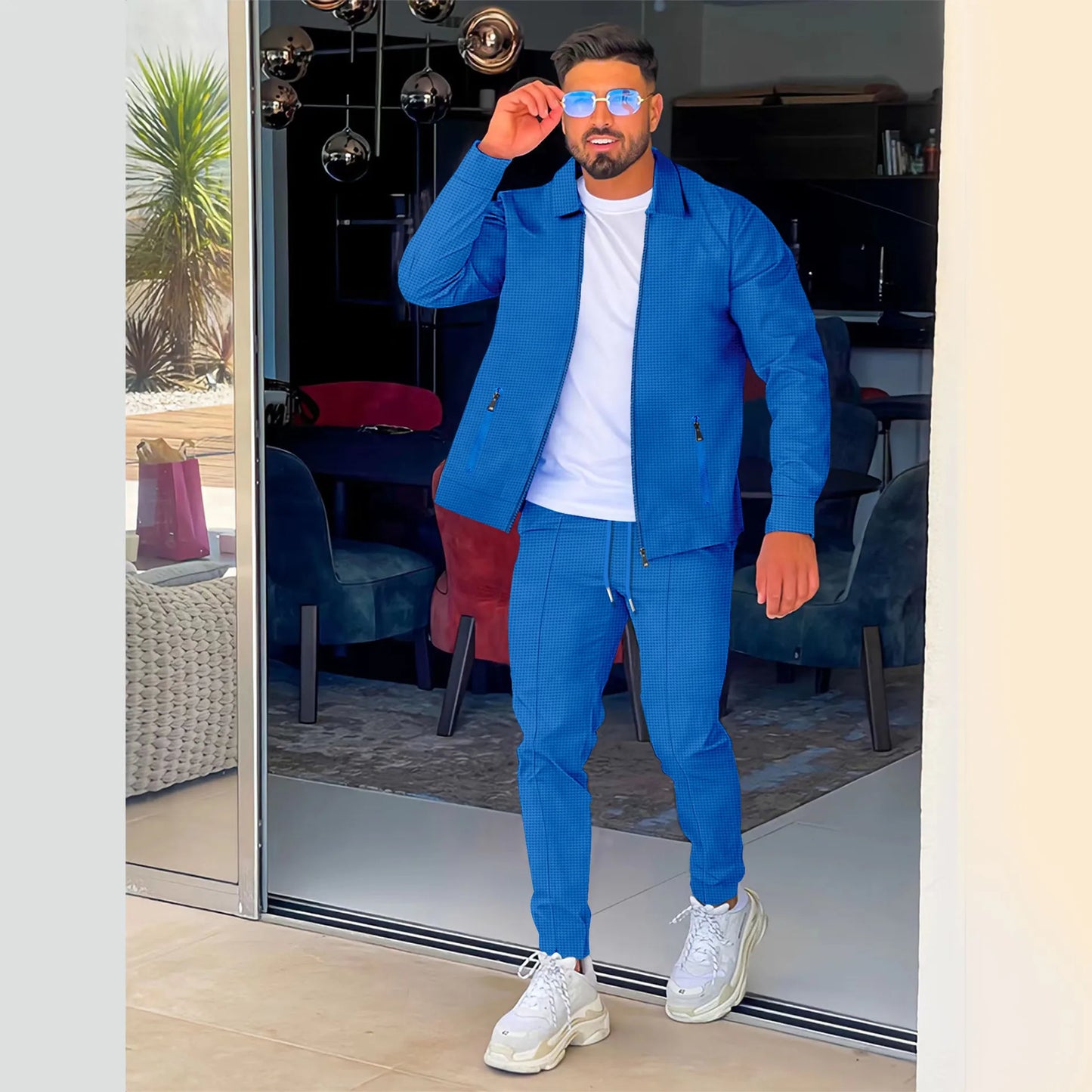 Zipper Pocket lapel Trendy Jacket + Trousers Men's sportswear Streetwear Set