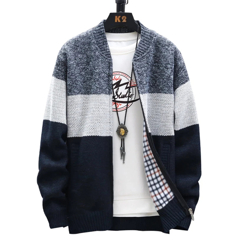 Winter Cardigan Sweater Men Fleece Zipper