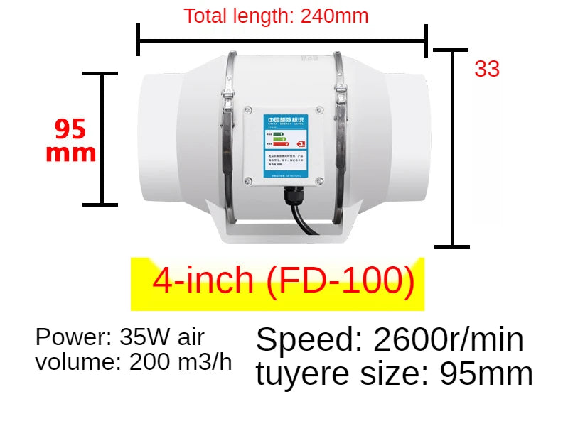 4inch 220V Exhaust Fans Home Silent