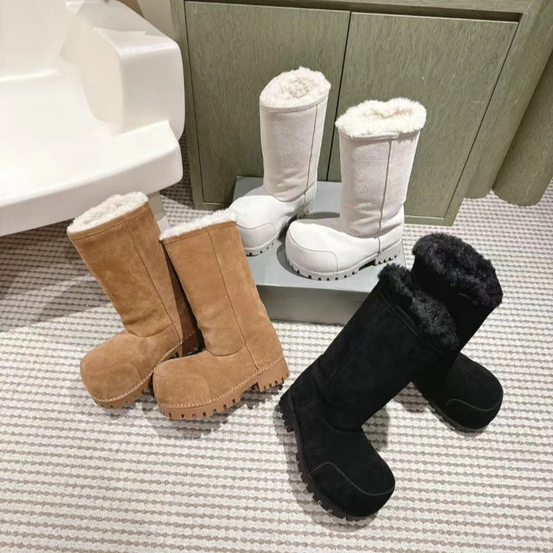 Fashionable Snow Boots Platform Elevating Warm Cotton