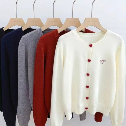 Casual Solid Knitting Tops Women Knitted Cardigan Bow Embroidery