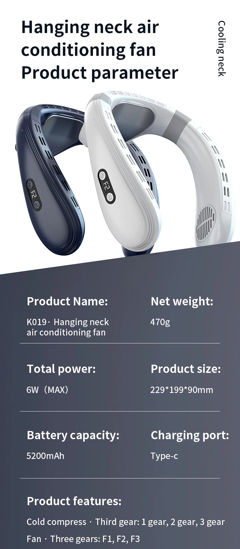 Neck Air Conditioner Cooling  Fan Outdoor Personal Fan Wearable Cooler