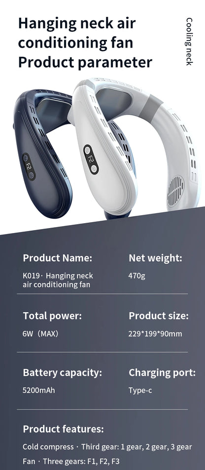 Neck Air Conditioner Cooling  Fan Outdoor Personal Fan Wearable Cooler