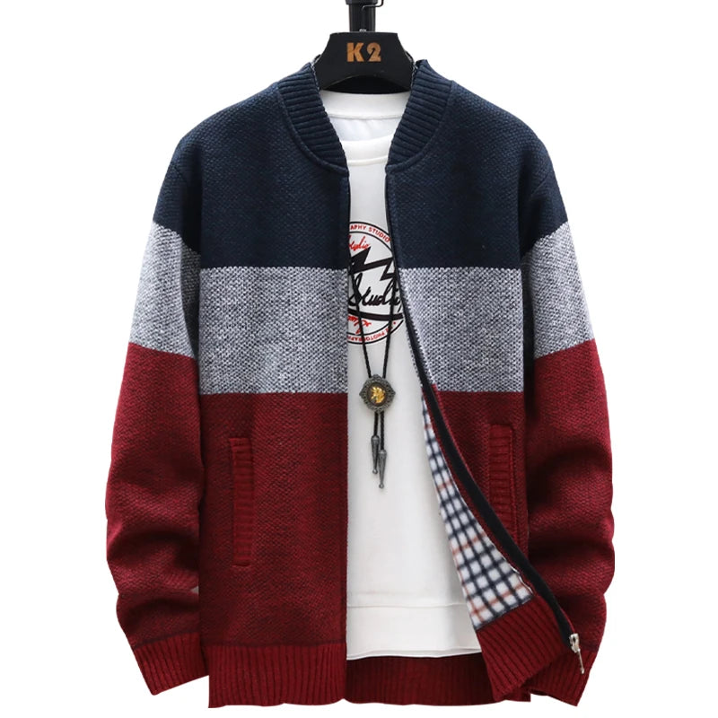 Winter Cardigan Sweater Men Fleece Zipper