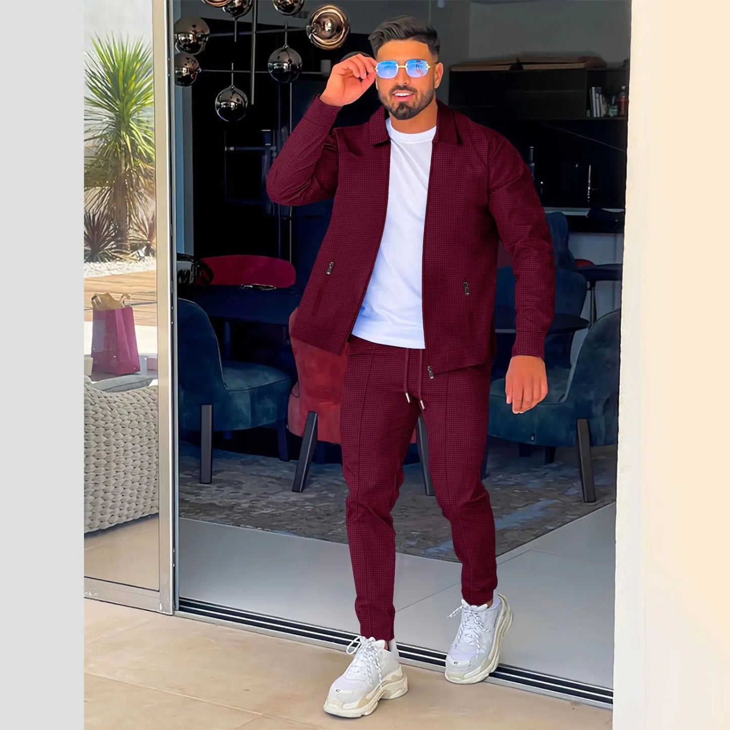 Zipper Pocket lapel Trendy Jacket + Trousers Men's sportswear Streetwear Set