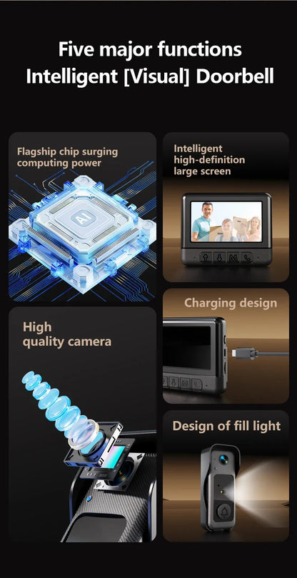 4.3'' IPS Screen Video Doorbell 2.4G Wireless Bell Night Vision