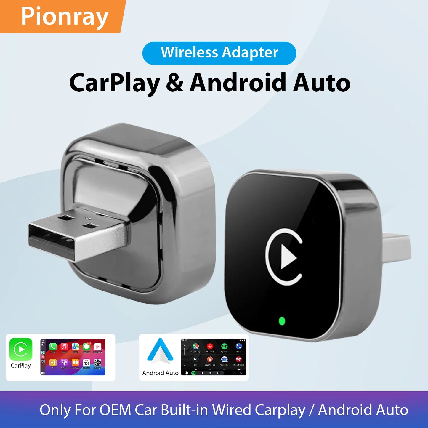 Pionray 2 in 1 Wireless CarPlay Adapter&Android Auto