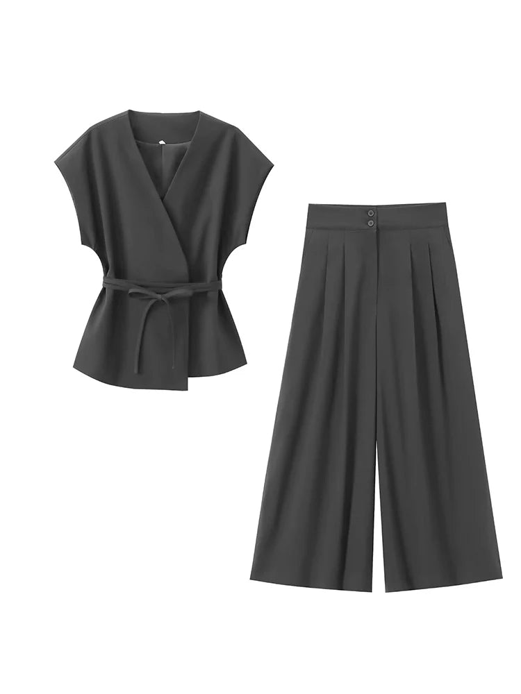 Fashion Women's Trouser Suits Sleeveless V-Neck