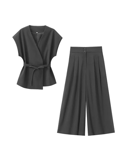 Fashion Women's Trouser Suits Sleeveless V-Neck