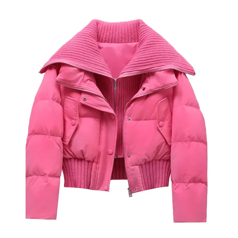 Autumn Winter Women Fake Two Pieces Padded Jacket