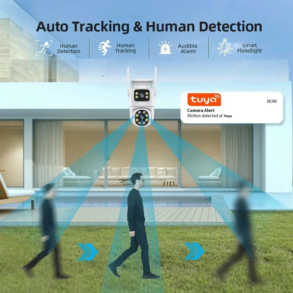 8MP Dual Lens 4K Wireless WiFi Security Camera PTZ Outdoor with AI Auto Tracking Two-Way Audio Support for Home Monitoring