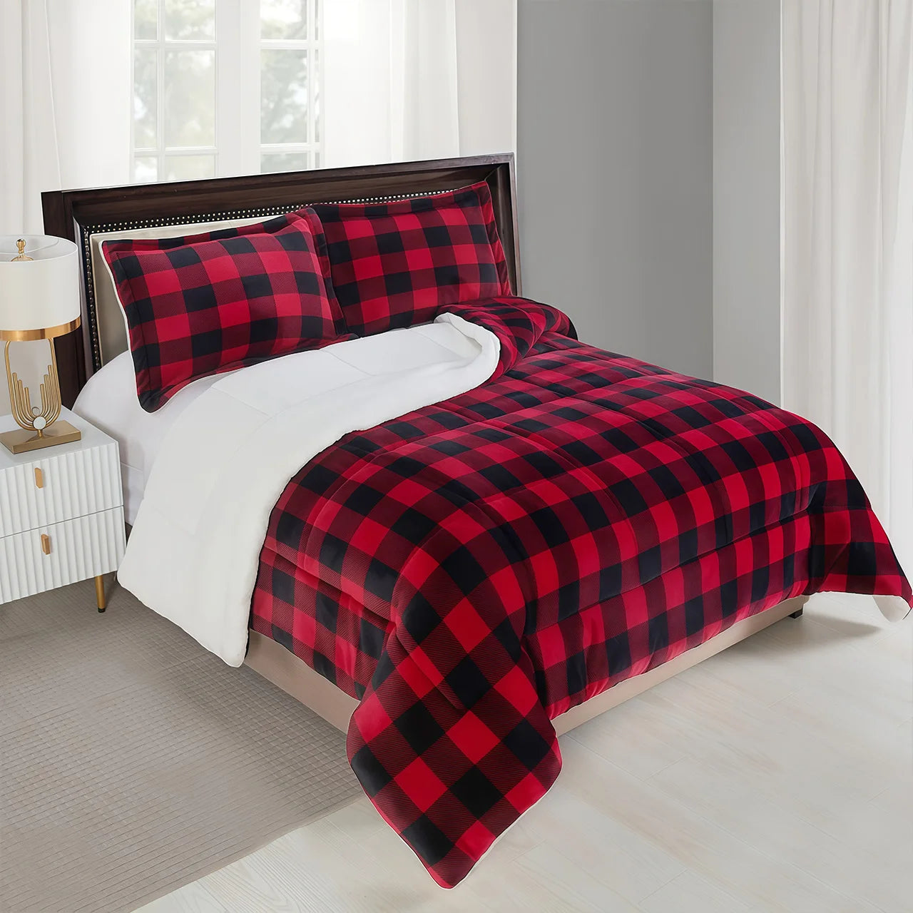 1pc Cozy Sherpa Fleece Buffalo Plaid Blanket