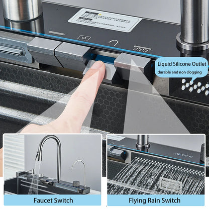 Multifunctional Kitchen Waterfall Sink Digital Display