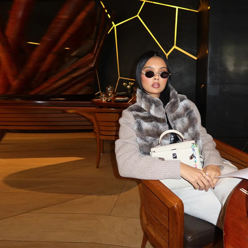 Street Women's Jacket Stand Collar Full Sleeve Faux