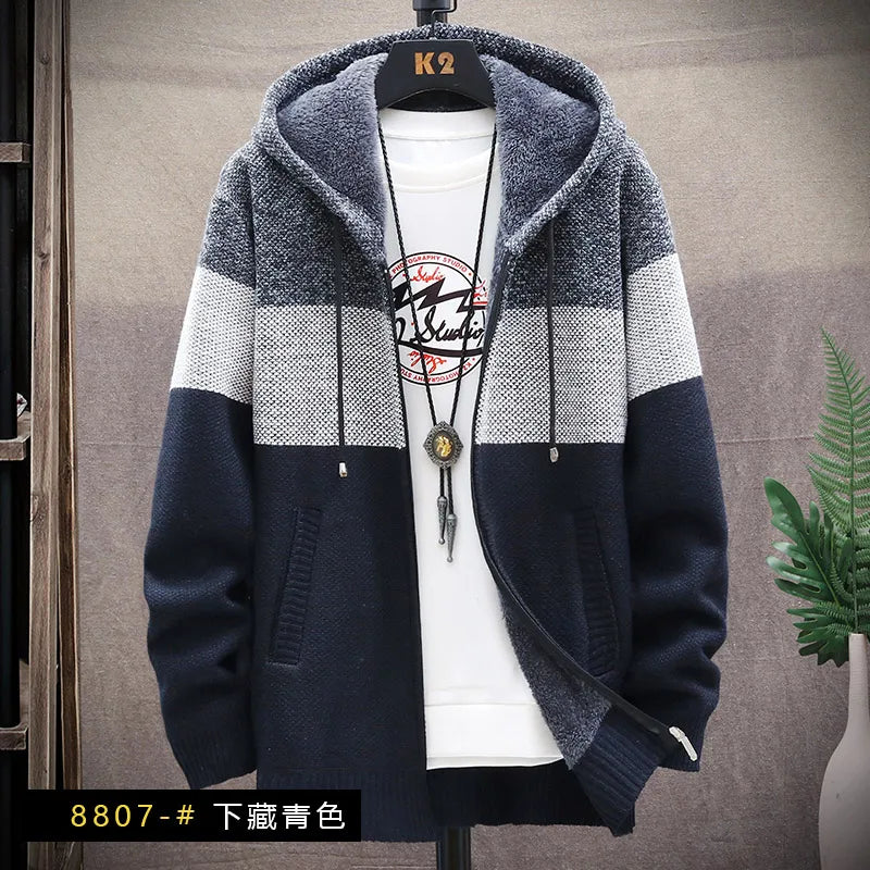 Winter Cardigan Sweater Men Fleece Zipper