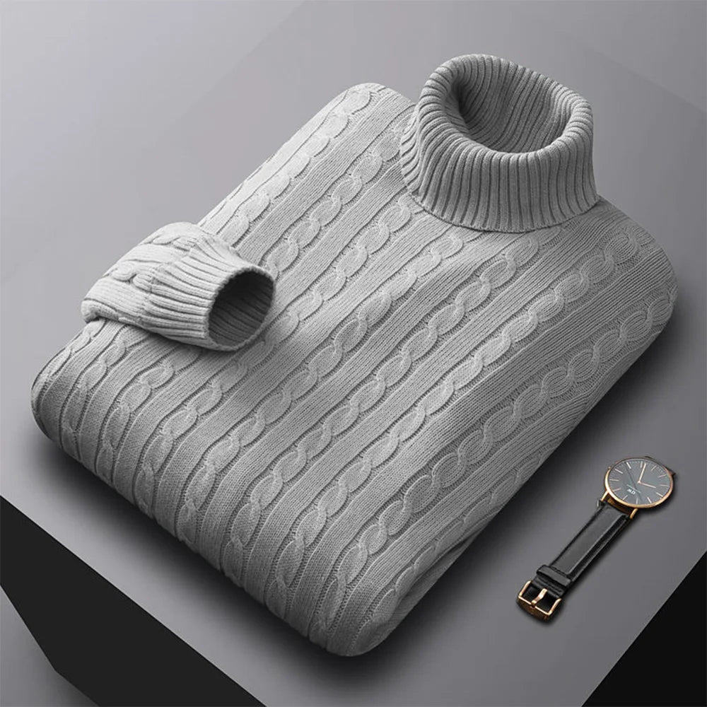 Men's Turtleneck Sweater Solid Color High Neck Pullover
